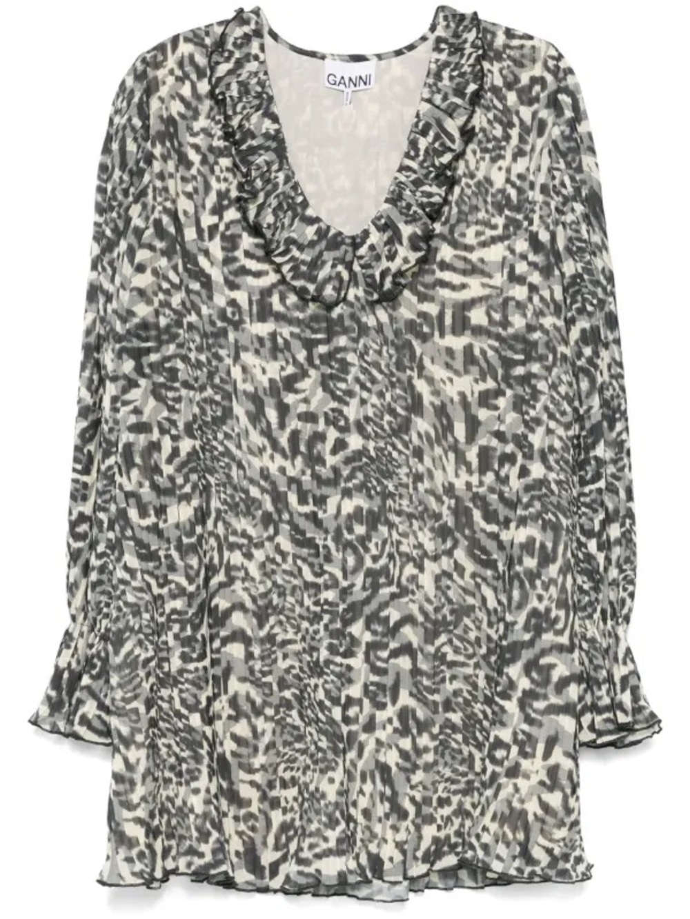 Ganni Pleated Animal Print Minidress